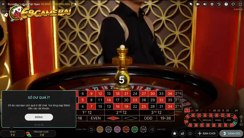 Tiến hành đặt cược Roulette 68 game bài